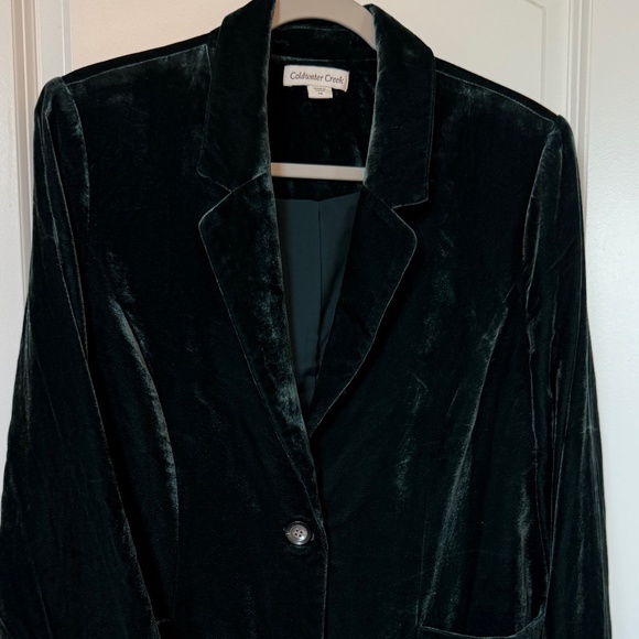 Washable Coldwater Creek Crushed Velvet Dark Green Velvet Blazer - 14 - Picture 12 of 16